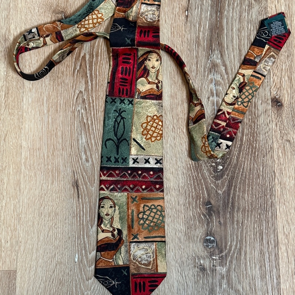 Vintage Disney Pocahontas Silk Tie Made in Italy | 90s Mosaic Art Print - Picture 2 of 4